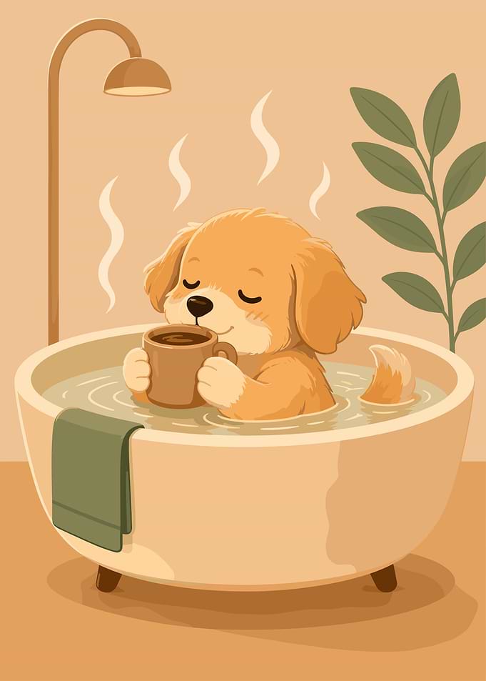 Cute Dog Enjoying a Bath with Coffee
