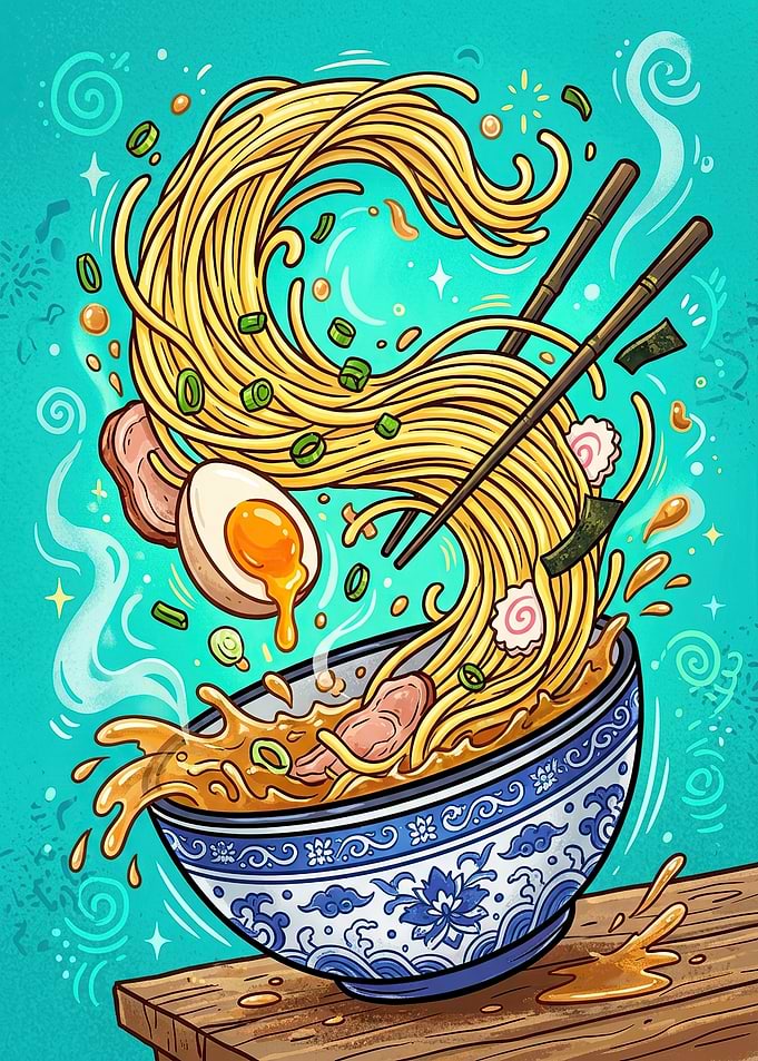 Delicious Ramen Bowl Illustration