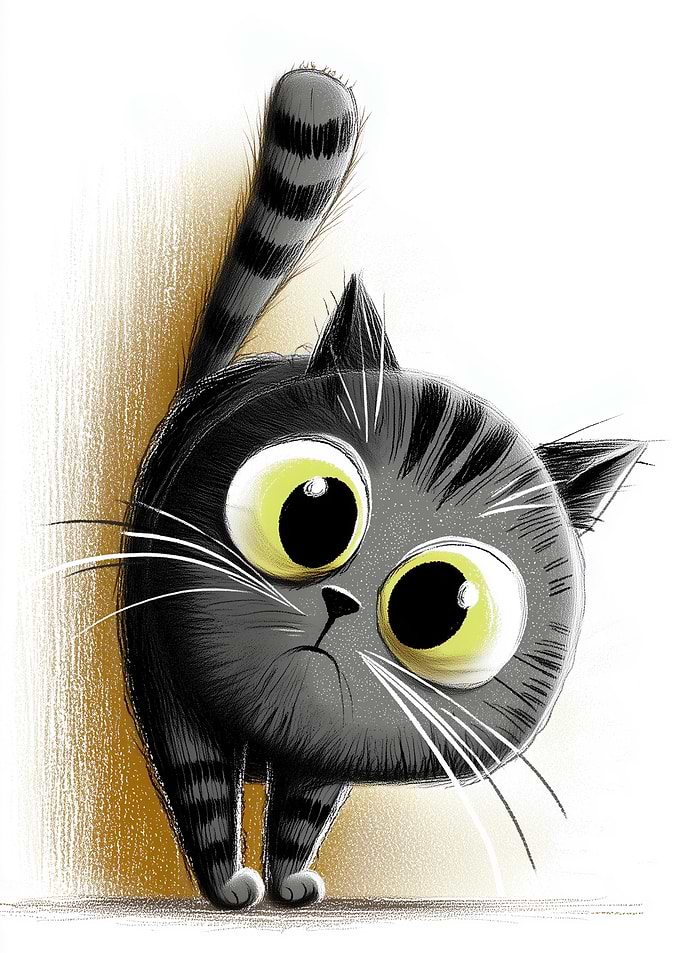 Cute cartoon cat with big eyes