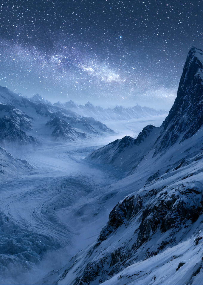 Starry Night Over Snowy Mountains