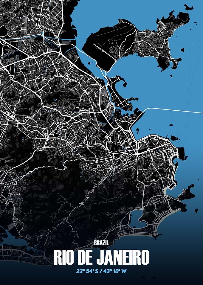 Rio de Janeiro City Map - Black and White