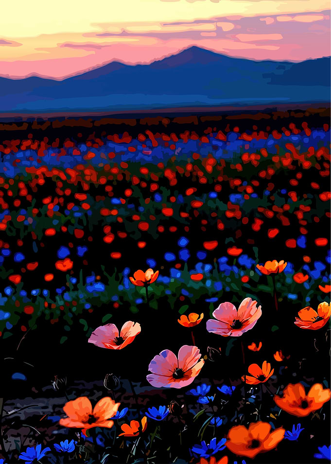 Field of Poppies at Sunset