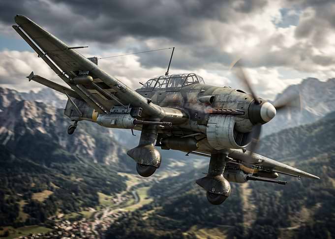 WWII German Stuka Bomber in Flight