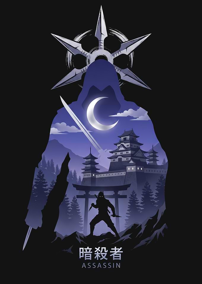 Assassin Silhouette with Japanese Castle