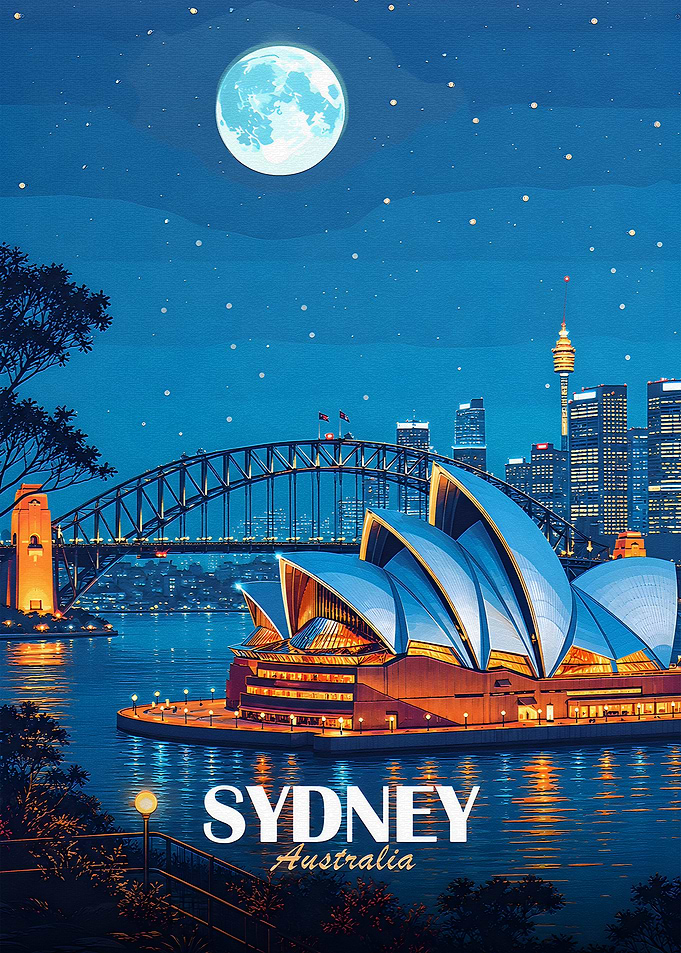 Sydney Opera House and Harbour Bridge at Night