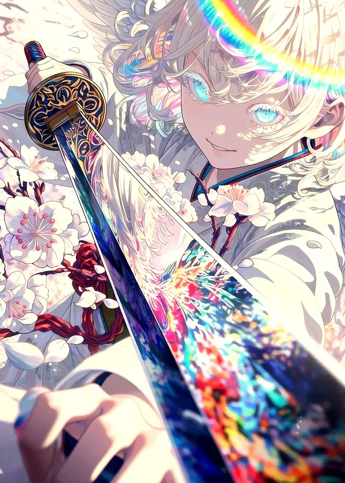 Anime Girl with Katana and Cherry Blossoms