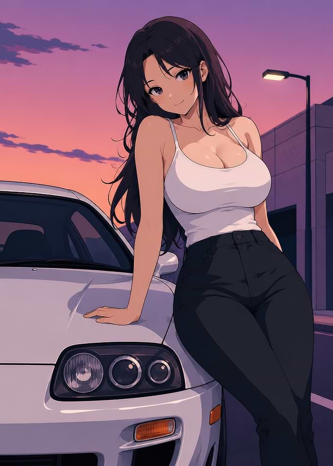 Anime Girl Posing with a Car