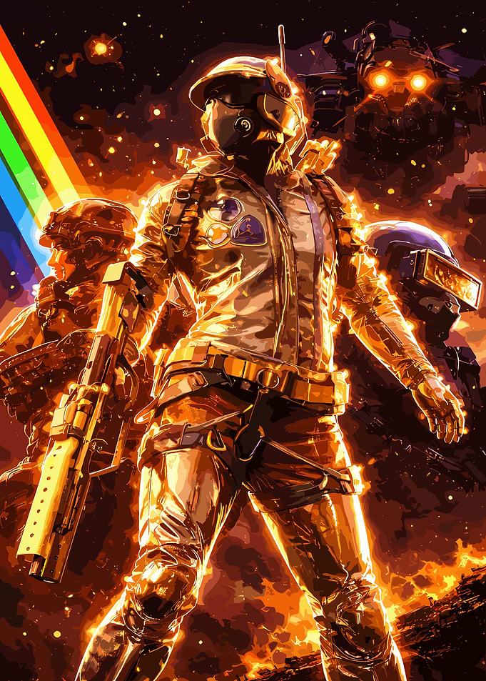 Sci-fi Soldiers in Fiery Landscape
