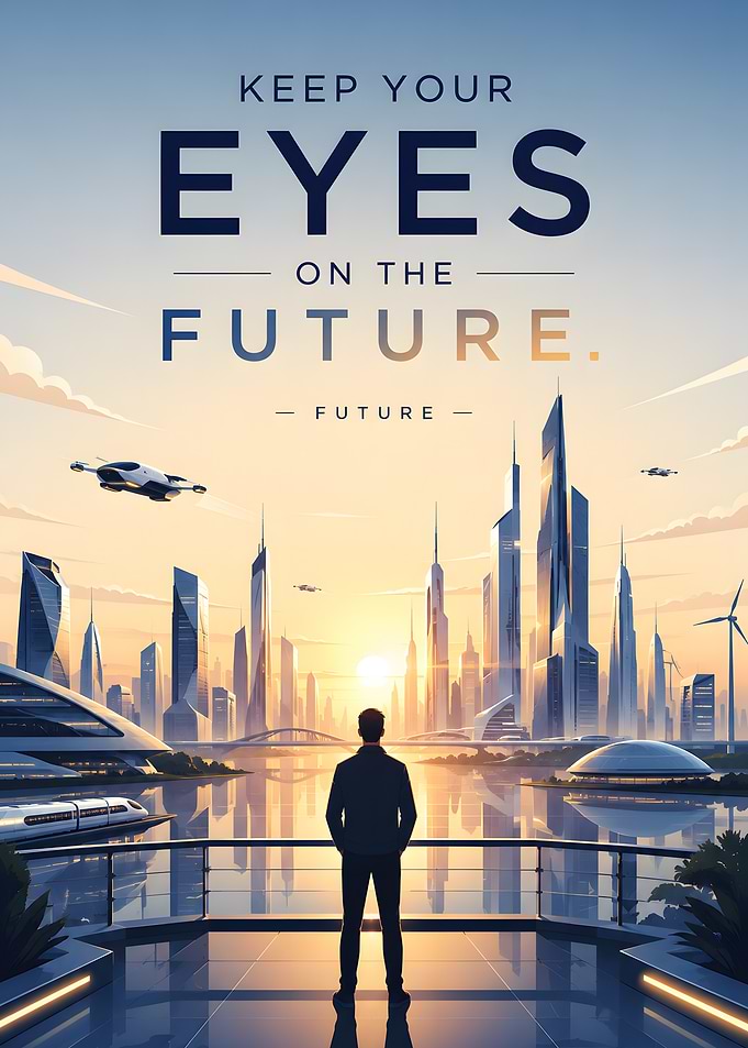 Man Gazing at Futuristic Cityscape