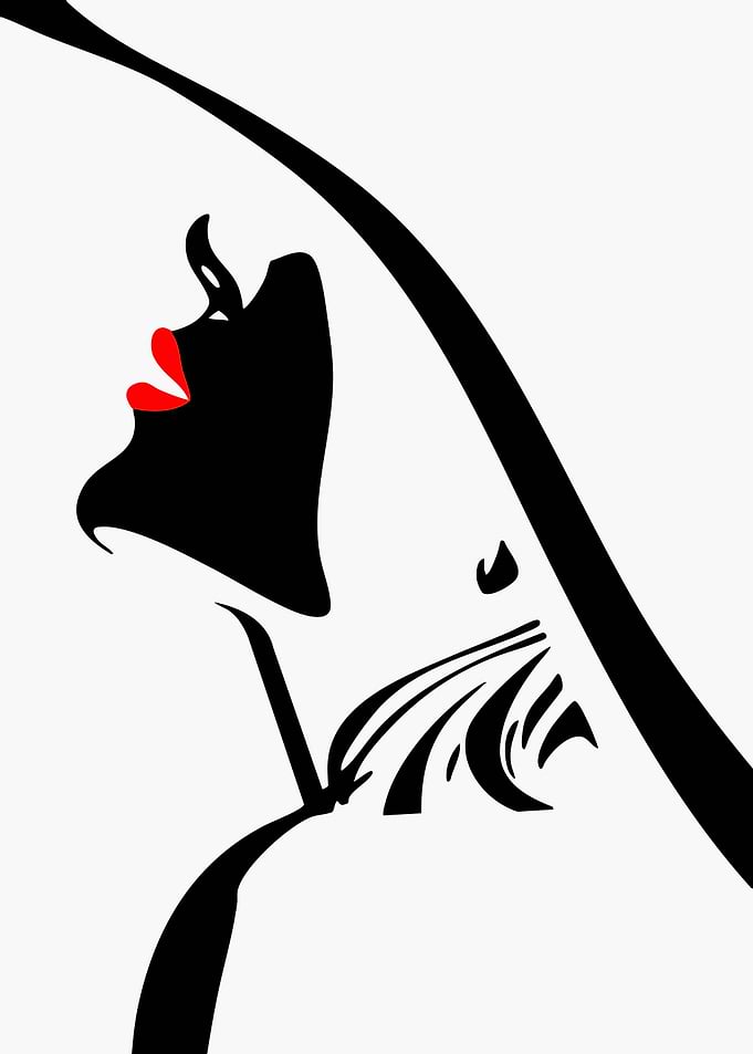 Stylized Woman in Hat with Red Lips