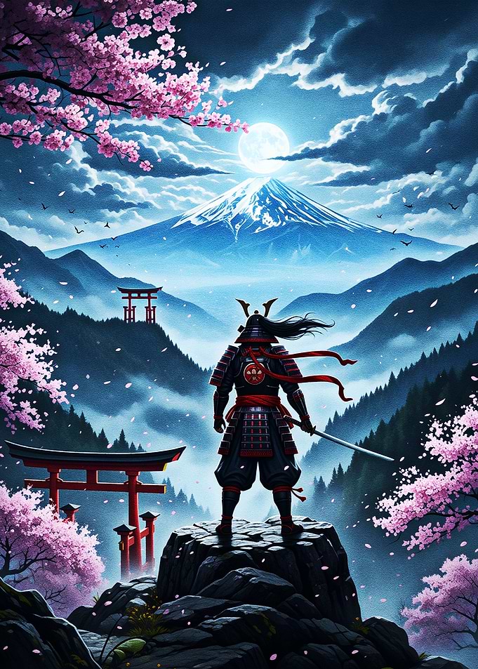 Samurai Overlooking Mount Fuji