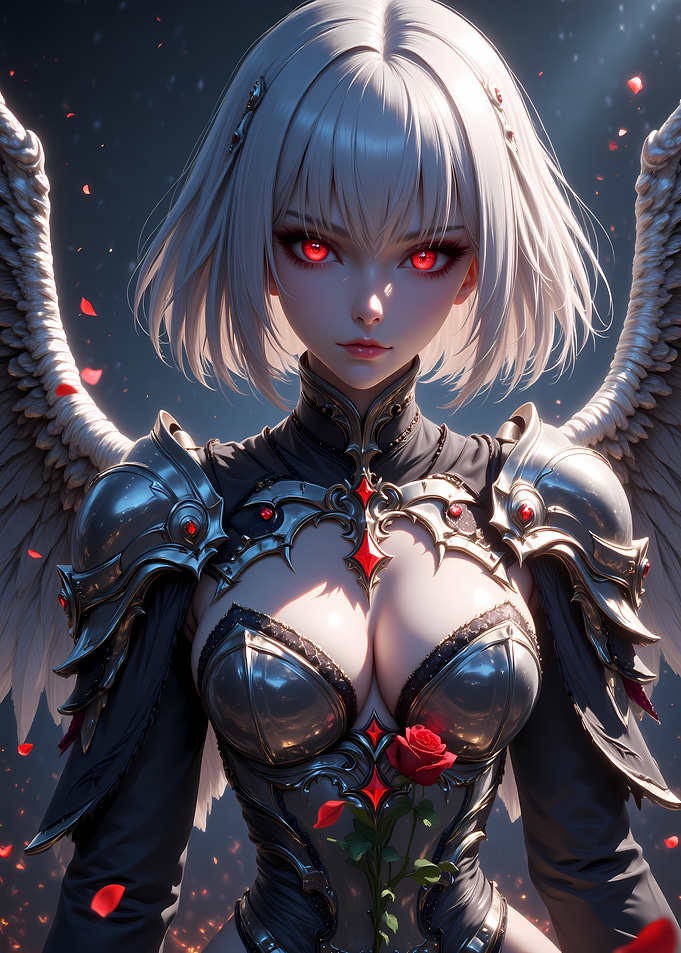 Anime Angel with Red Eyes and Rose