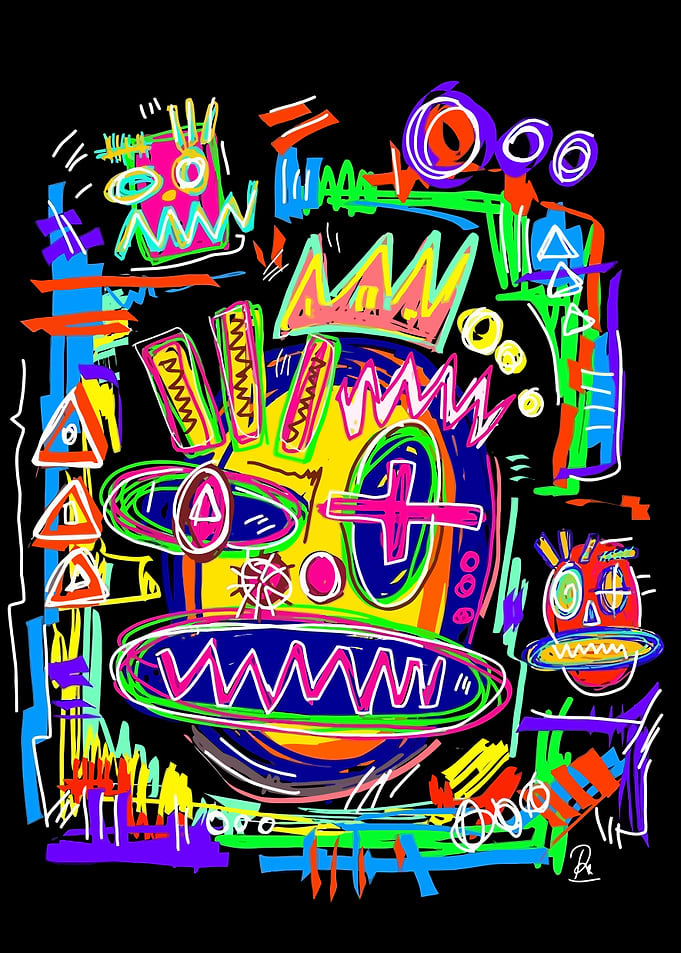Vibrant Abstract Face with Crown