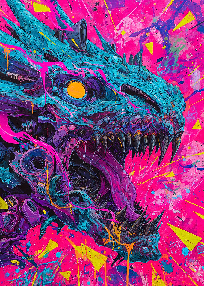 Neon Cyberpunk Mechanical Dragon Art