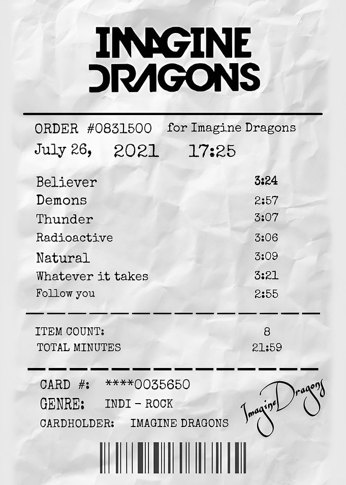 Imagine Dragons Music Order Receipt