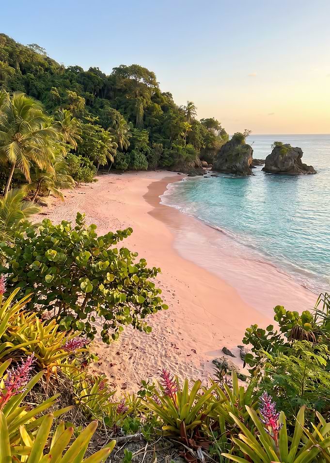Tropical Pink Sand Beach at Sunset