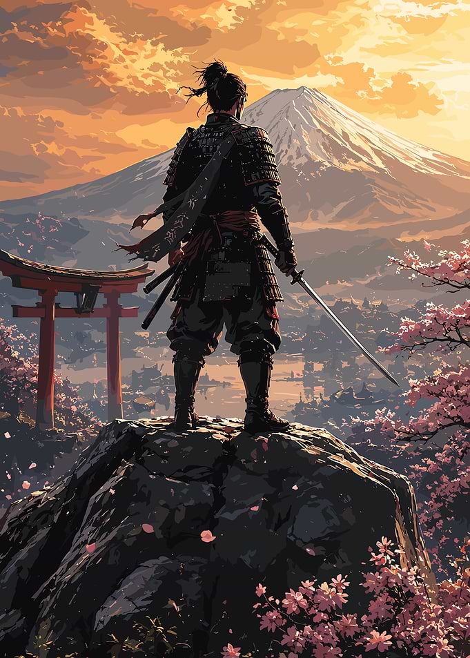 Samurai overlooking Mount Fuji