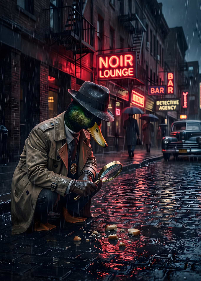 Duck Detective Investigating in Noir City