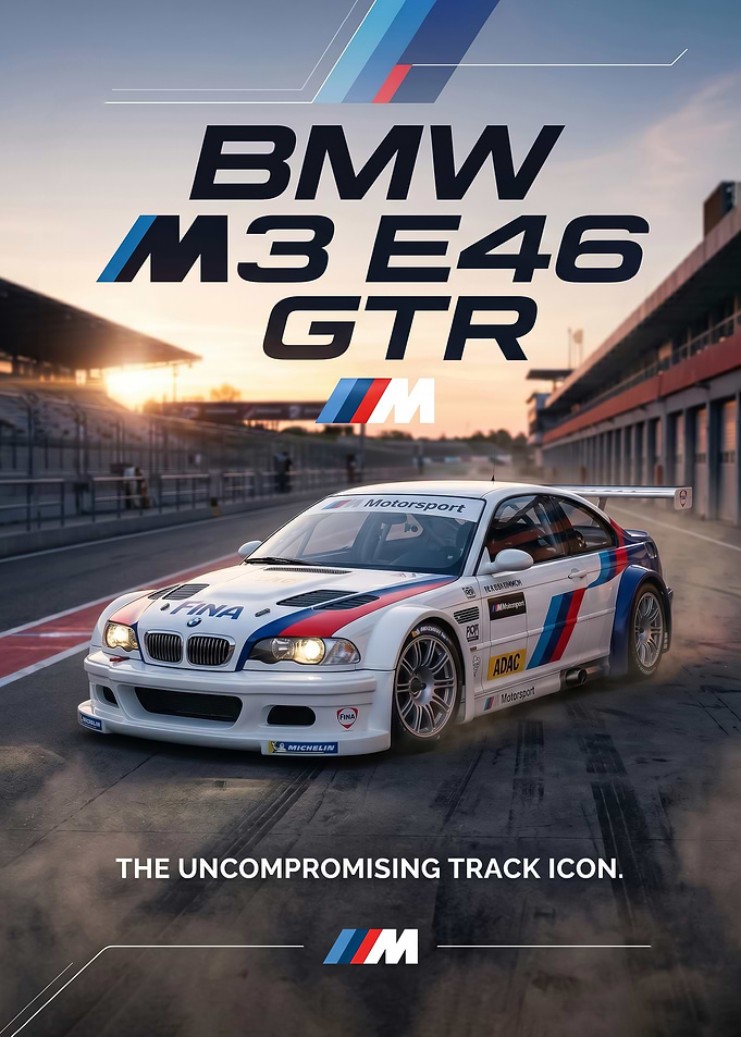 A dynamic BMW M3 E46 GTR on Track poster