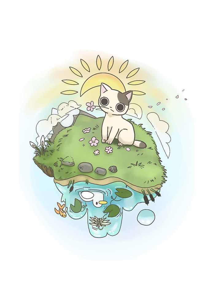 Cute Cat on a Floating Island