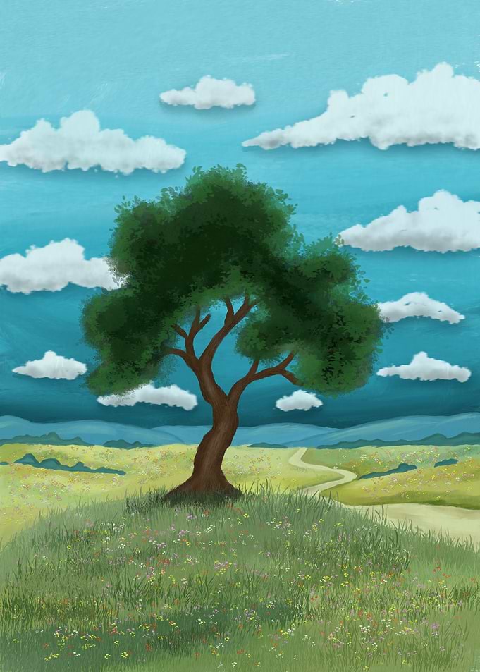 Serene Landscape with Tree and Clouds