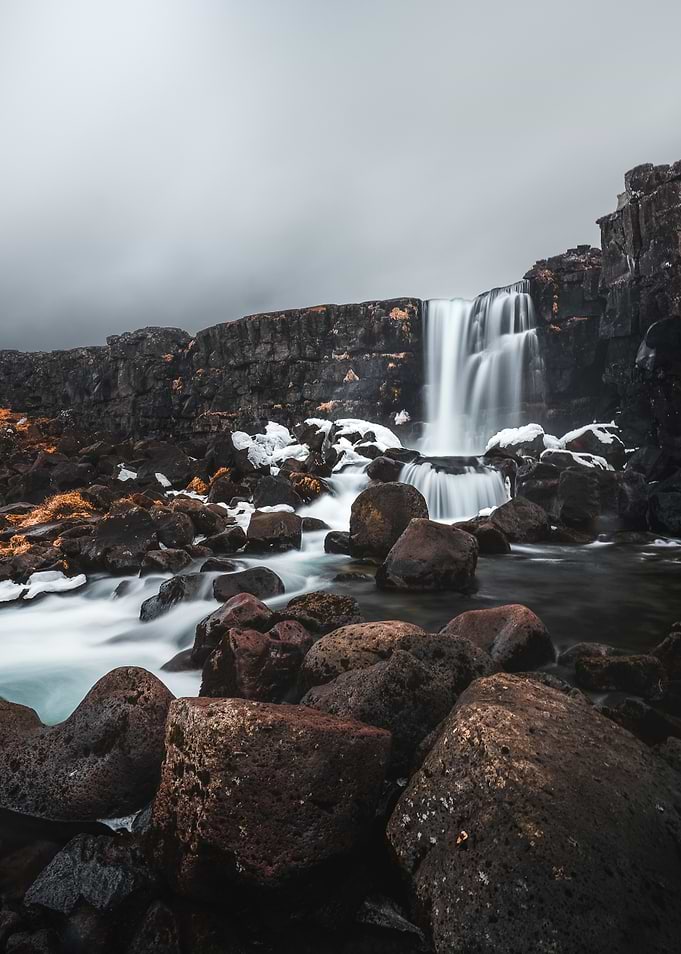 Misty Waterfall Öxarárfoss