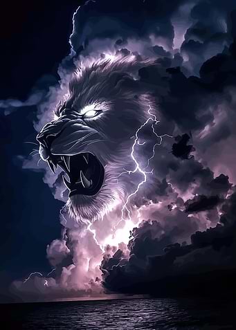 Lion Head in Lightning Storm