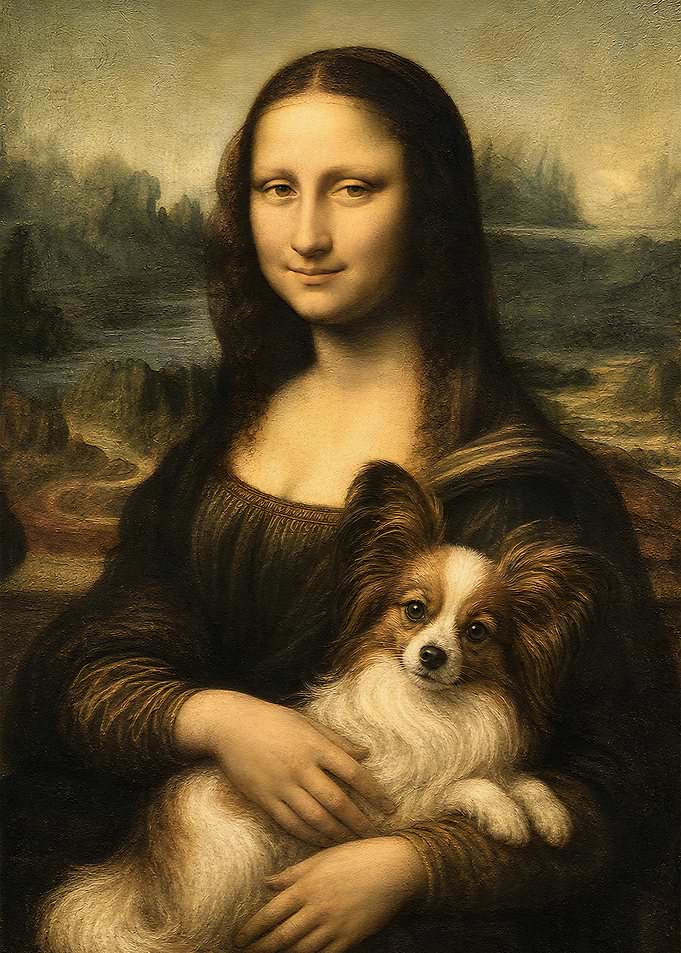 Mona Lisa Holding a Papillon Dog