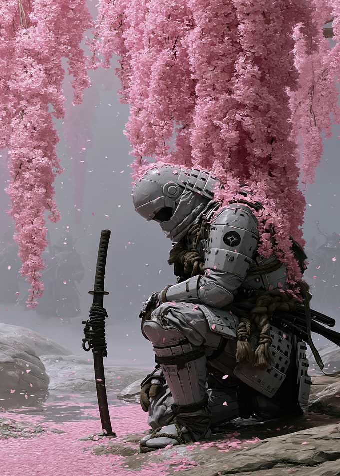 Samurai Warrior Under Cherry Blossoms