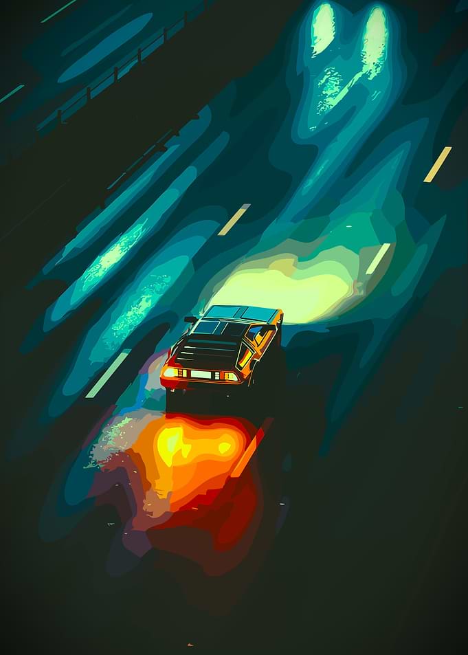 Retro Car on a Wet Road