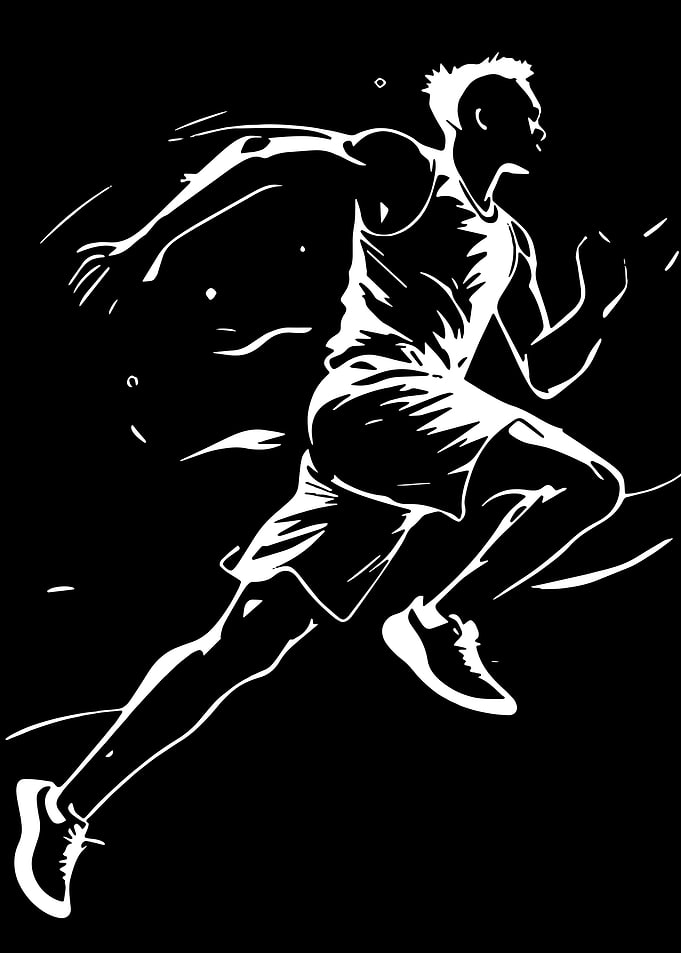 Runner in motion, black and white