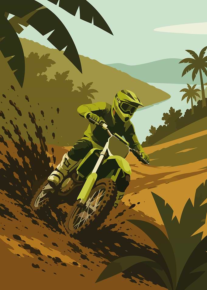 Motocross Rider in Tropical Landscape