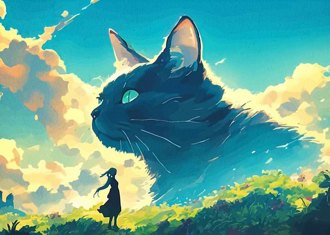Giant Cat Overlooking a Field