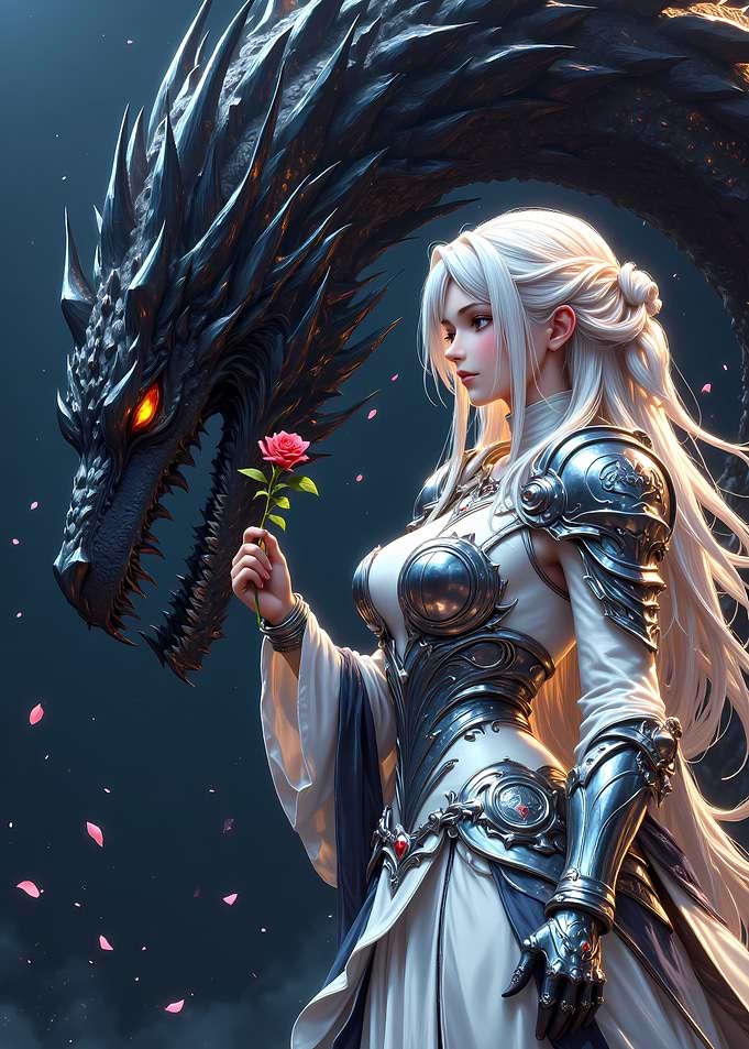 Dragon and Knight with Rose
