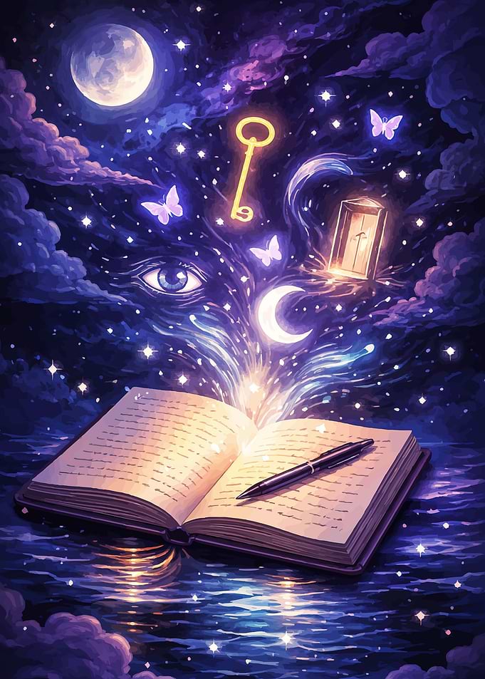 Magical Open Book in a Starry Night Sky