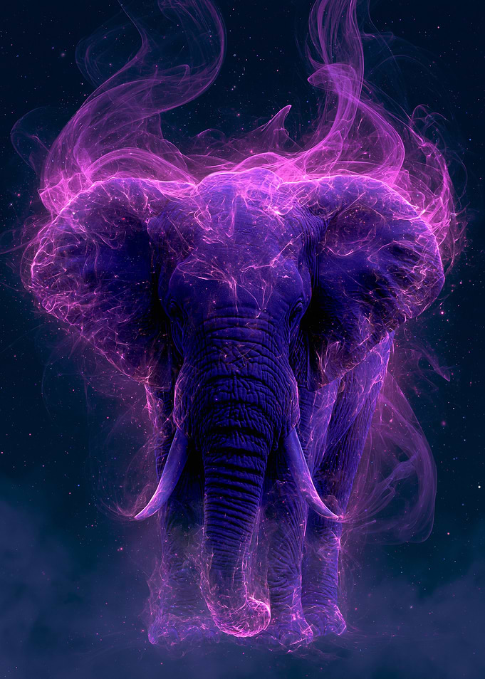 Mystical Elephant in Cosmic Nebula