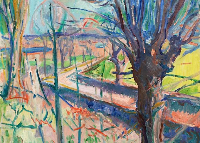 Impressionistic Landscape with Trees and Path