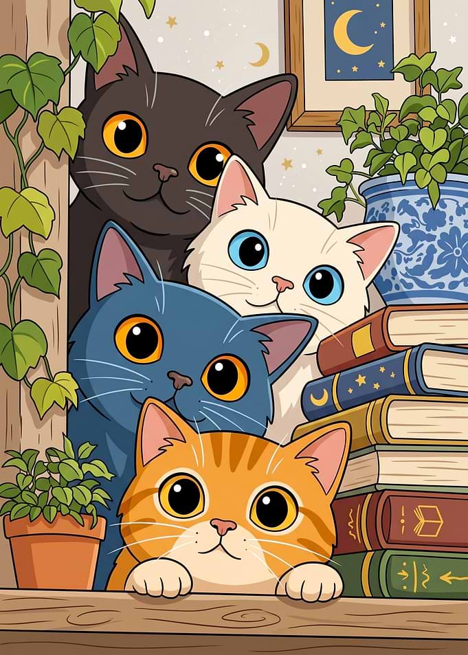 Stack of Cute Cats funny cartoon animal