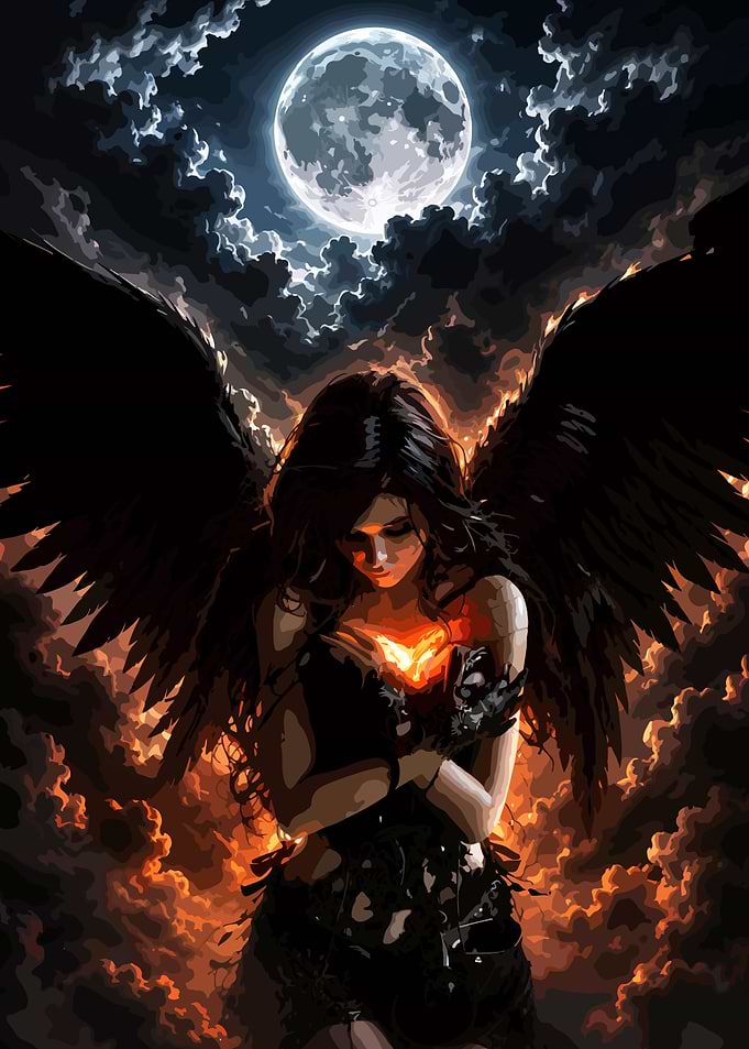 Dark Angel with Fiery Heart