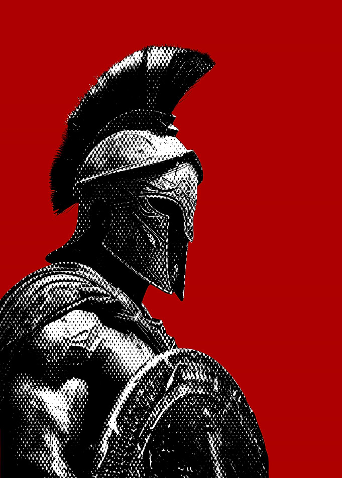 Spartan Warrior on Red Background