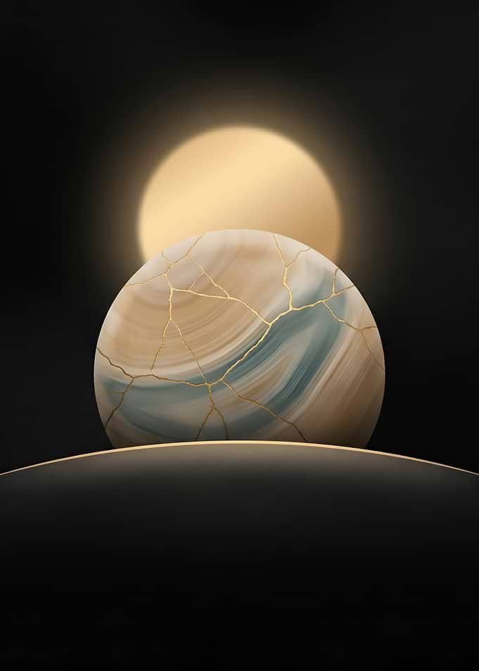Cracked Planet with Golden Veins