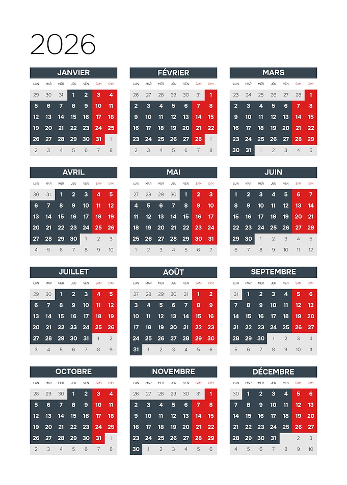 2026 Calendar French