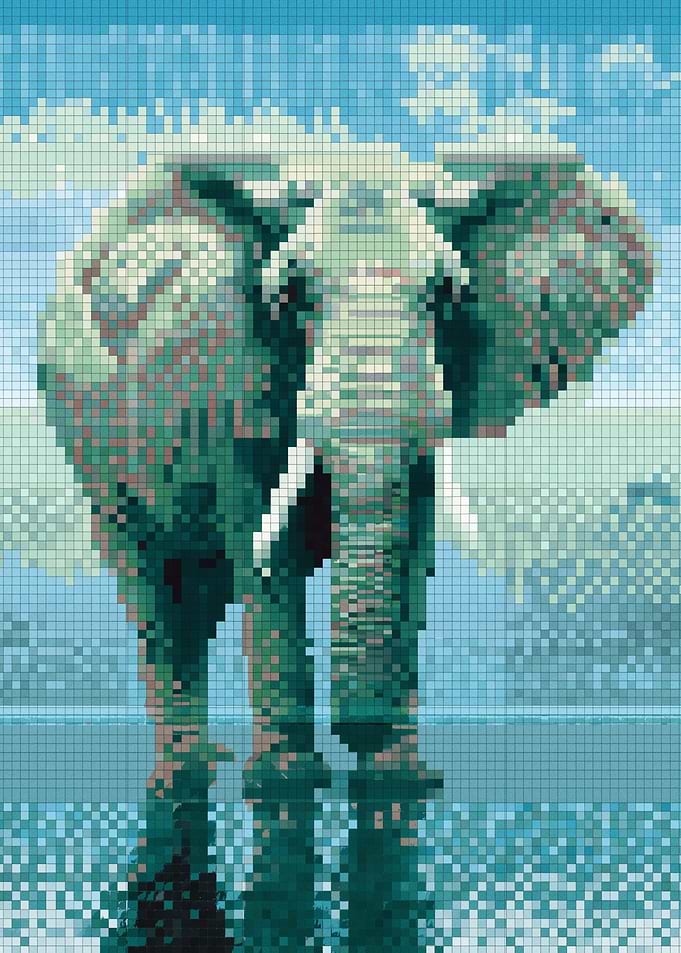 Pixelated Elephant in Water
