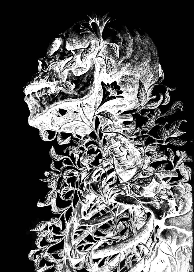 Skull with Vines and Flowers