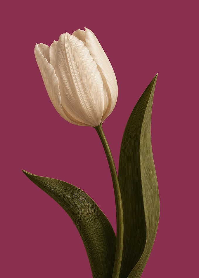 Vintage Tulip Wall Art – Botanical Floral Poster in Plum & Olive