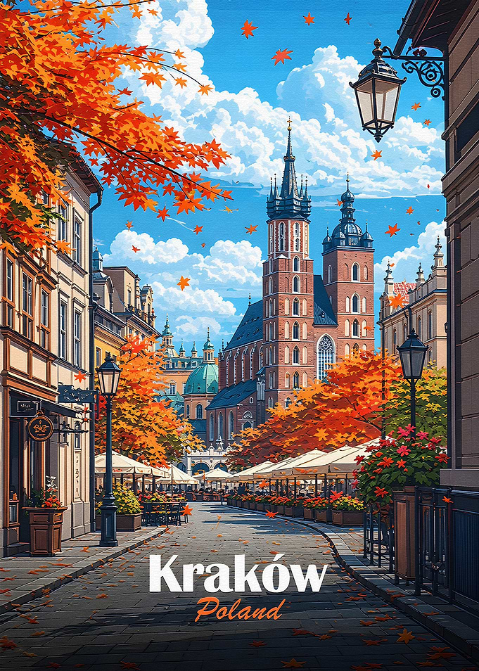 Krakow Poland Autumn Street Scene