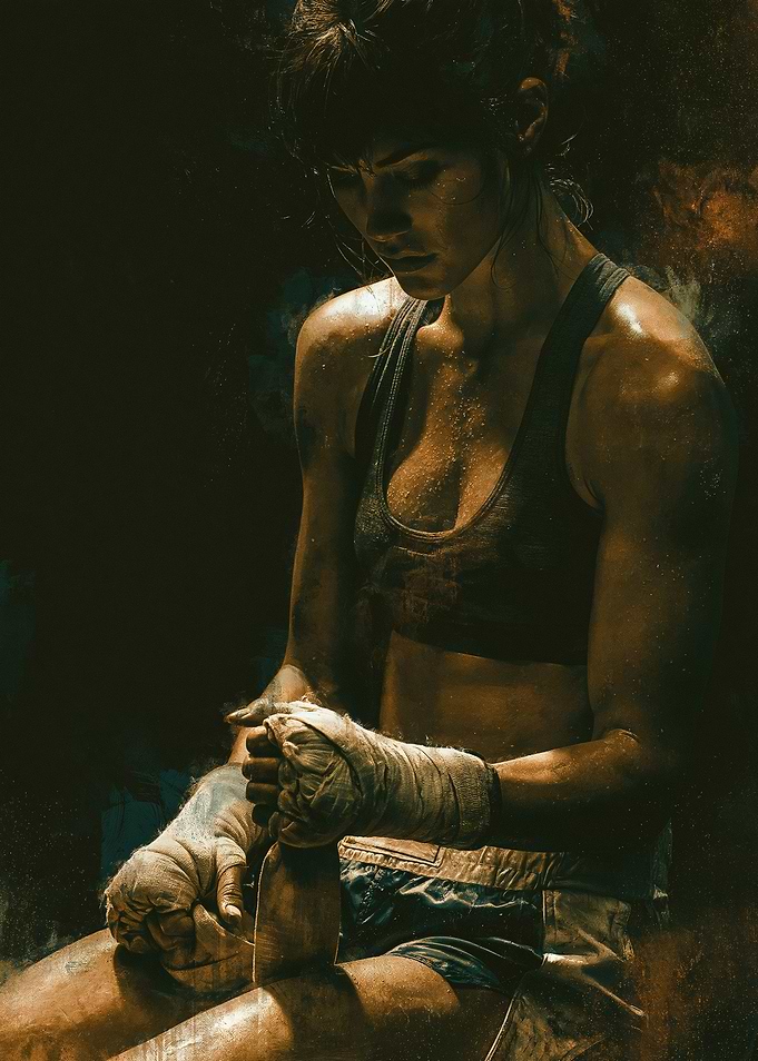 Female Boxer Taping Hands