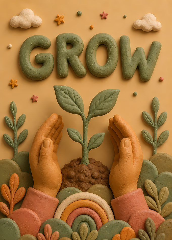 Claymation 'GROW' with Hands and Plant