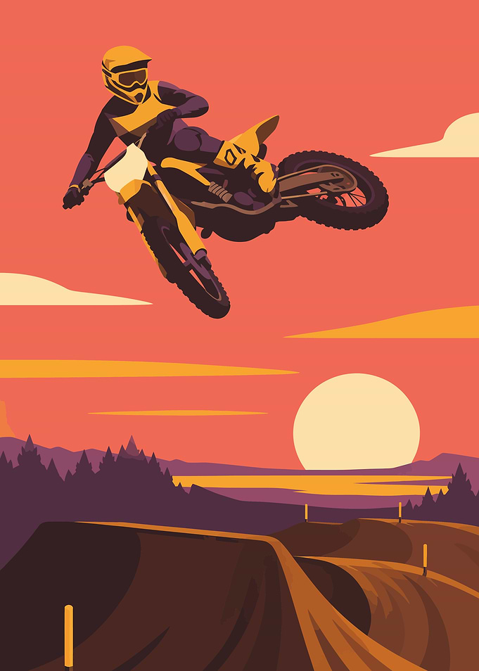 Motocross Rider Mid-Air Jump at Sunset