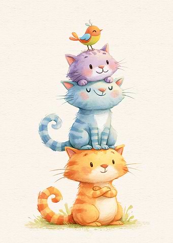 Cute Colorful Nursery Cats and Little Bird